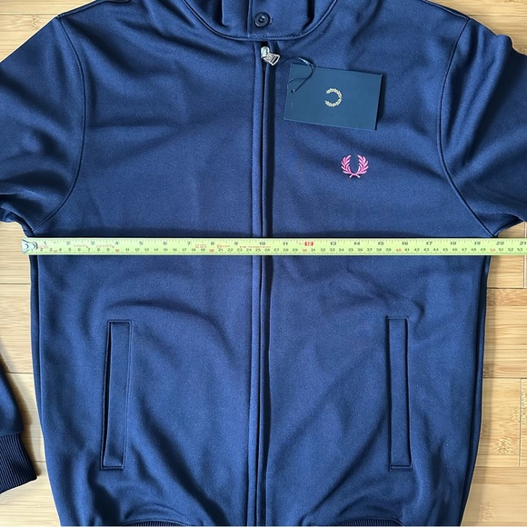 New FRED PERRY Made In Japan Stand Collar Neck Track Jacket S Navy Pink Laurel - Picture 6 of 16